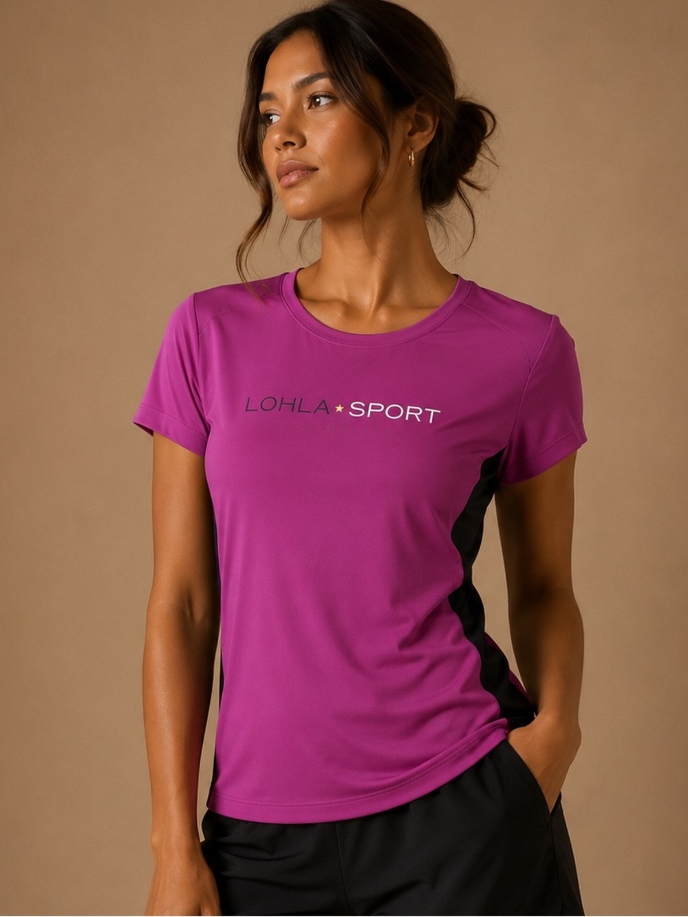 LOHLA Sport Pink Black Colorblock Performance Golf Tee Size M